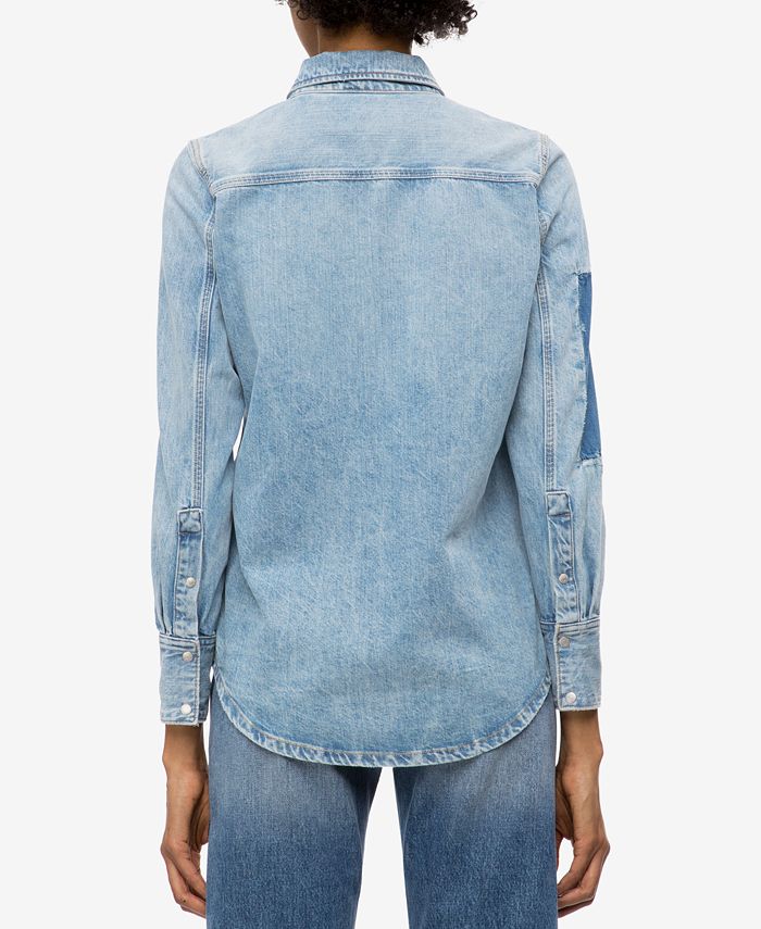 Calvin Klein Jeans Cotton Patched Denim Shirt - Macy's