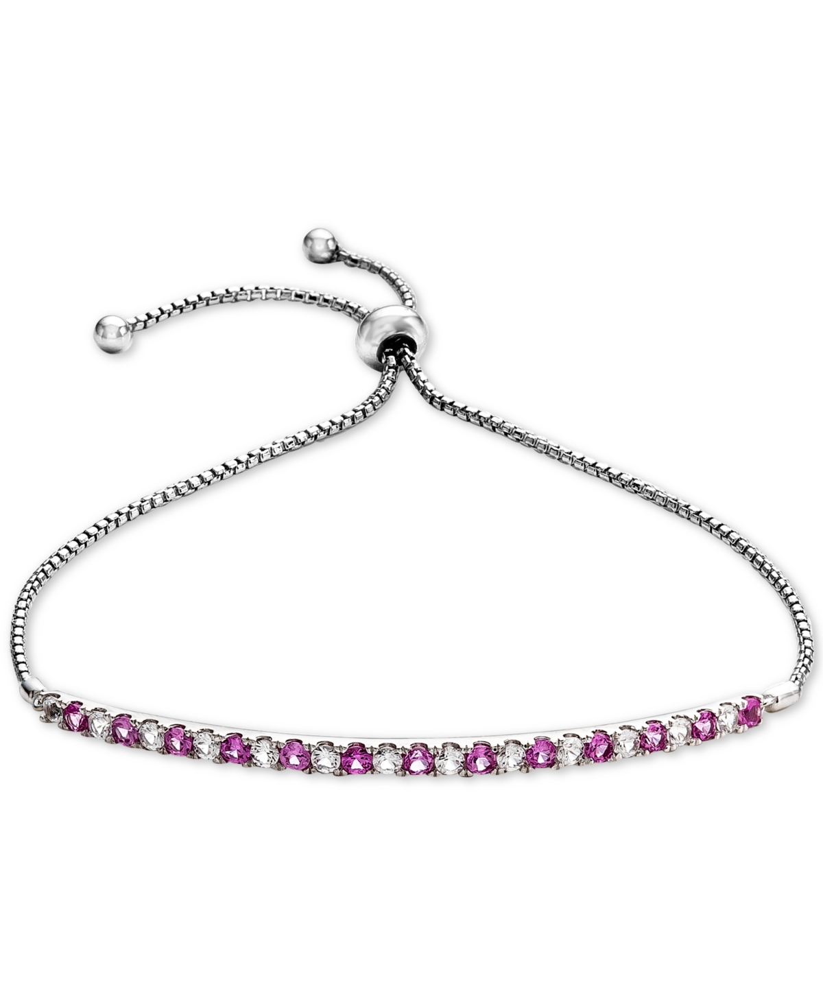Lab-Grown Sapphire (5/8 ct. t.w) & White Sapphire (5/8 ct. t.w.) Bolo Bracelet in Sterling Silver (Also available in Lab-Grown Emerald, Ruby, Pink Sap