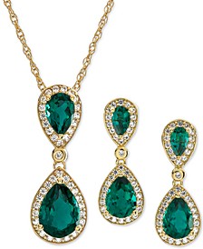2-Pc. Set Lab-Created Emerald (3 ct. t.w.) & White Sapphire (5/8 ct. t.w.) Pendant Necklace & Matching Drop Earrings in 14k Rose Gold-Plated Sterling Silver(Also Available in Sapphire, Opal, & Ruby)