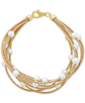 14K Gold Cultured Pearl top Multi-strand Bracelet