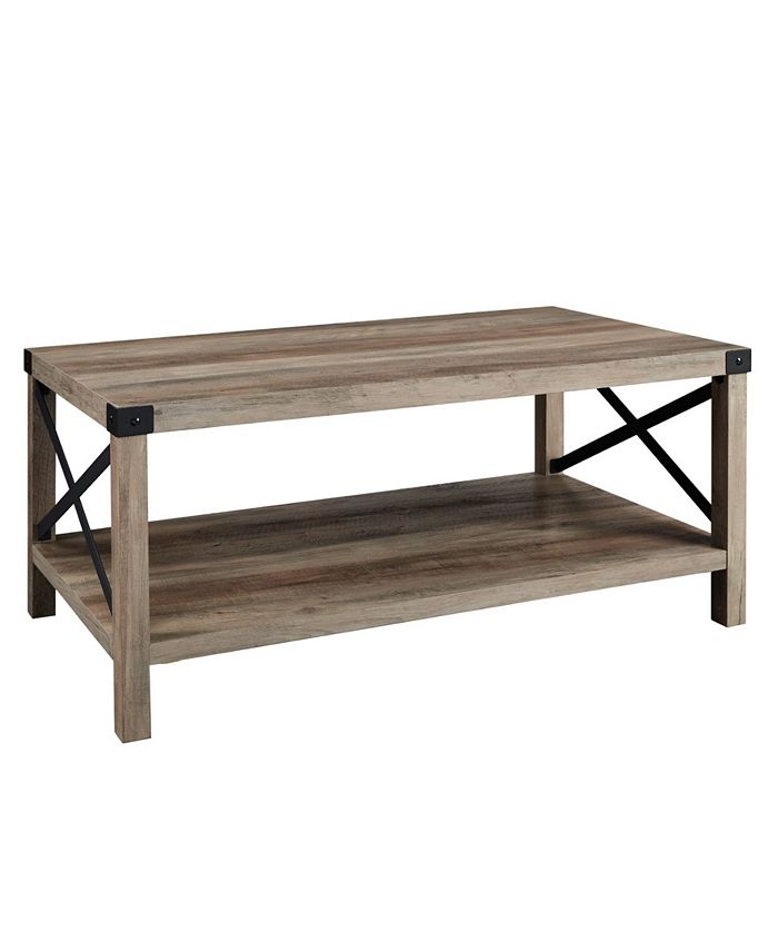 Walker Edison 40" Farmhouse Metal X Coffee Table in Grey Wash with Black Accents Macy's