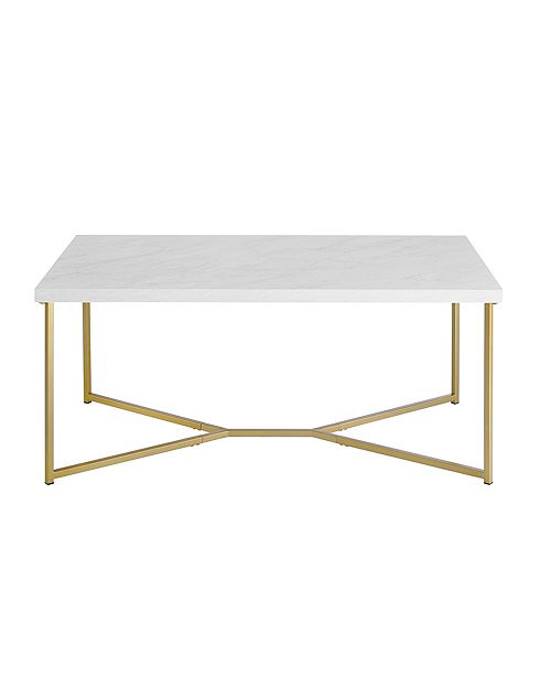 Walker Edison 42 Modern Style White Faux Marble Coffee Table With Y Leg Gold Base Reviews Home Macy S