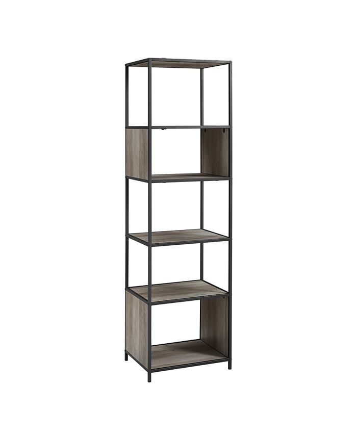 Walker Edison 70" Urban Industrial Metal and Wood Bookshelf Audio Media