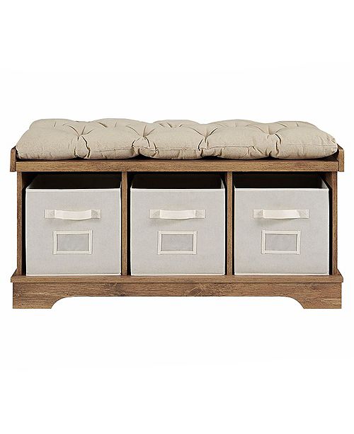 Walker Edison 42" Wood Storage Bench with Totes and Cushion Barnwood