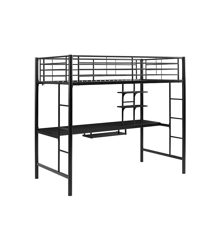 Walker Edison Premium Metal Full Size Loft Bed with Wood Workstation ...