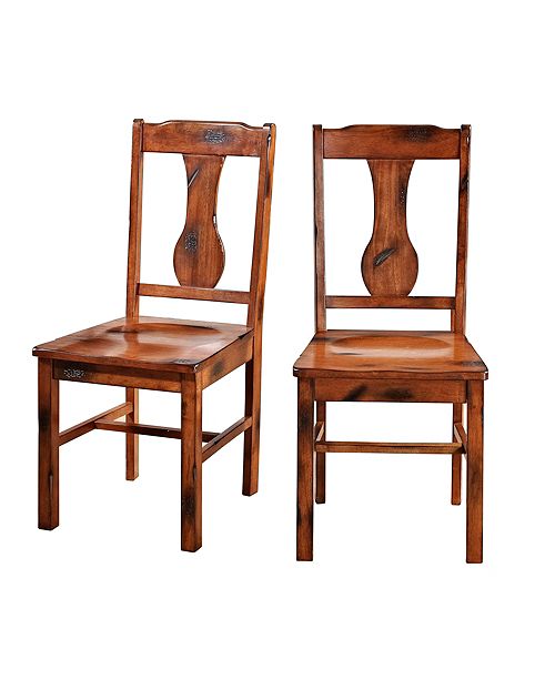 Walker Edison Distressed Dark Oak Wood Dining Kitchen Chairs, Set of 2
