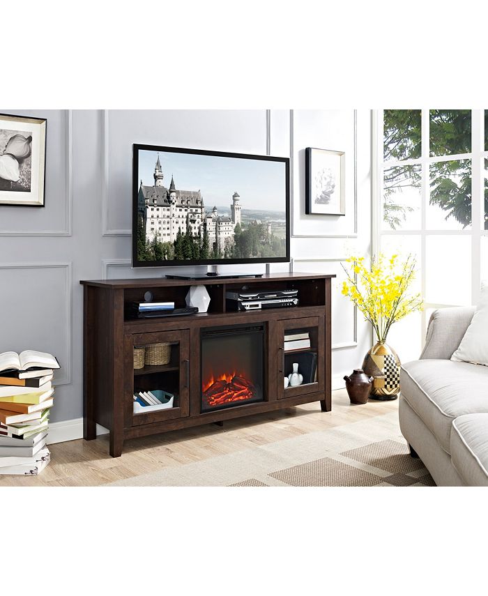 Walker Edison 58" Wood Highboy Fireplace Media TV Stand Console
