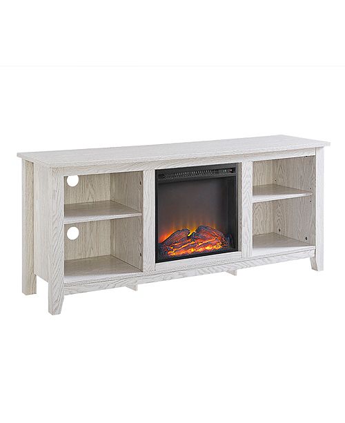 Walker Edison 58 Wood Tv Stand Console With Fireplace White