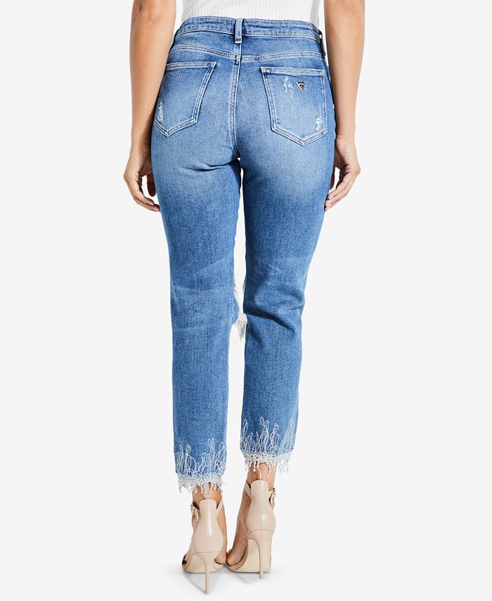 GUESS Iced Indigo It Girl Ripped Embroidered Jeans - Macy's