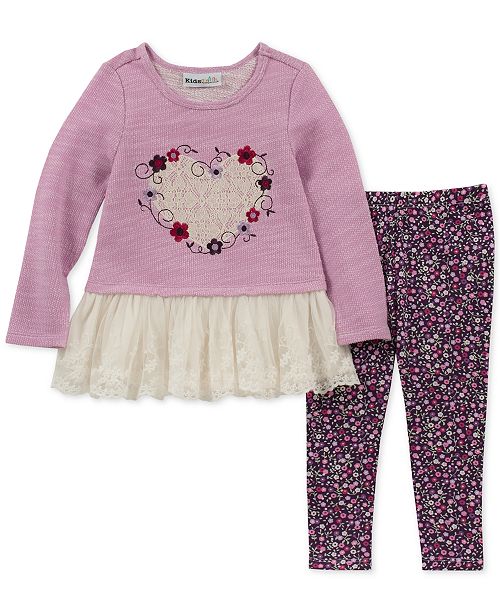 Kids Headquarters Toddler Girls 2-Pc. Heart & Lace Tunic & Floral-Print ...