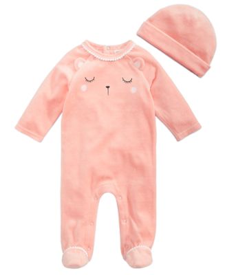 First Impressions Baby Girls 2-Pc. Bear Footed Coverall & Hat Set ...