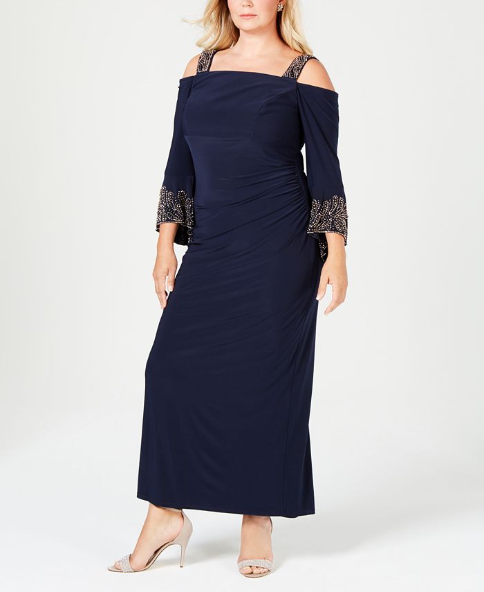 Betsy & Adam Plus-Size Beaded Cold-Shoulder Dress - Macy's