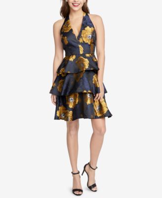 Rachel Roy Women's Floral Print Ruffled Dress - Blue A-Line Party Dress With 3/4 Sleeves - View #12