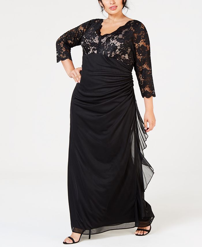 betsy & adam plus size galaxy glitter draped gown