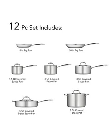Tramontina 12-piece Tri-Ply Clad Stainless Steel Cookware Set Gourmet  Collection