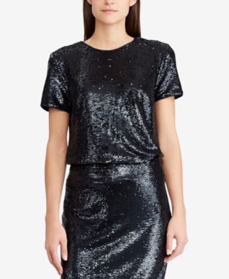 Lauren Ralph Lauren Sequin Short Sleeve Top Macy s