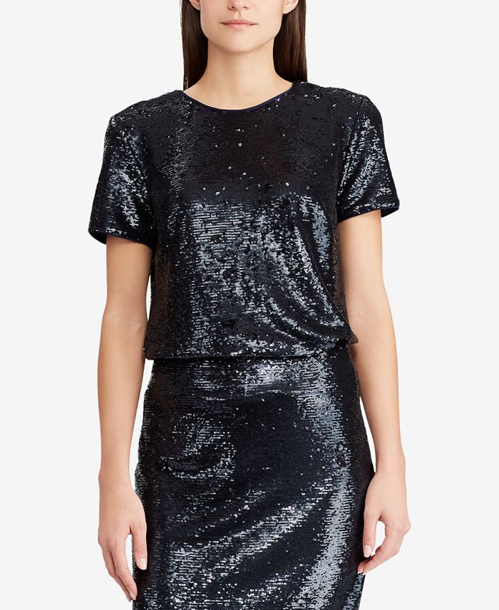 Lauren Ralph Lauren Sequin Short Sleeve Top Macy s