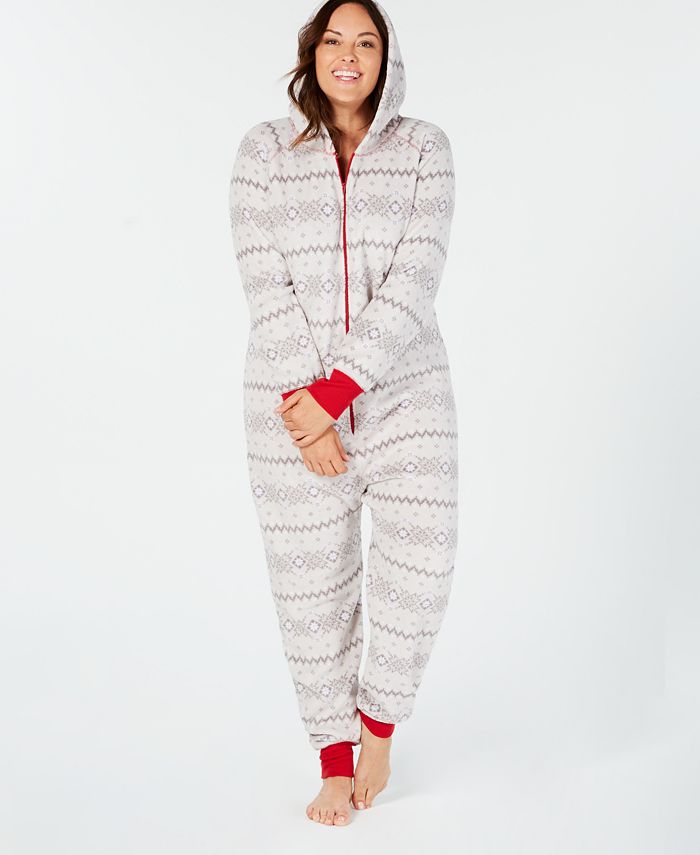Family Pajamas Matching Plus Size Women's Winter Fairisle Hooded Onesie ...