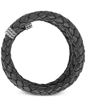 American West - Braided Leather Coil Wrap Bracelet in Sterling Silver