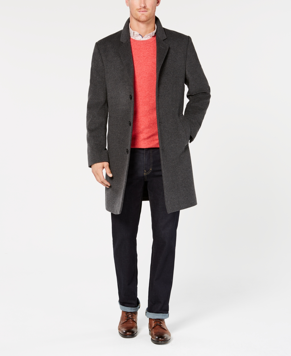 Michael Kors Ghent Mens Wool Blend Slim Fit Overcoat In Dark Grey Heather