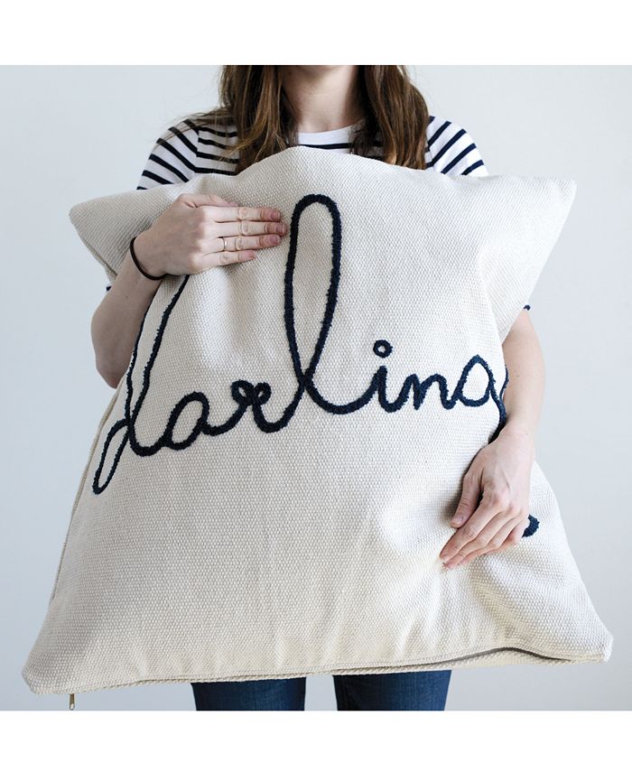 Bloomingville Square Cotton Pillow with "darling" Embroidery Macy's
