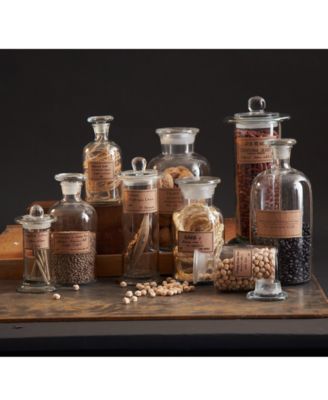 Two's Company - Botany Set of 9 Apothecary Jars with Antiqued Labels Includes - 3 Long Neck Bottles, 3 Wide Mouth Bottles, 3 Cylinder Bottles