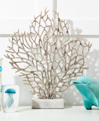 Two's Company - Silver Coral Sculpture On Marble Stand
