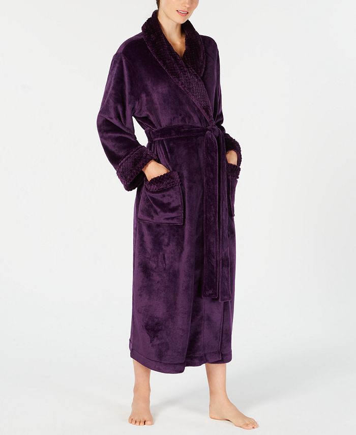 Charter Club Textured-Trim Long Wrap Robe, Created for Macy's - Macy's