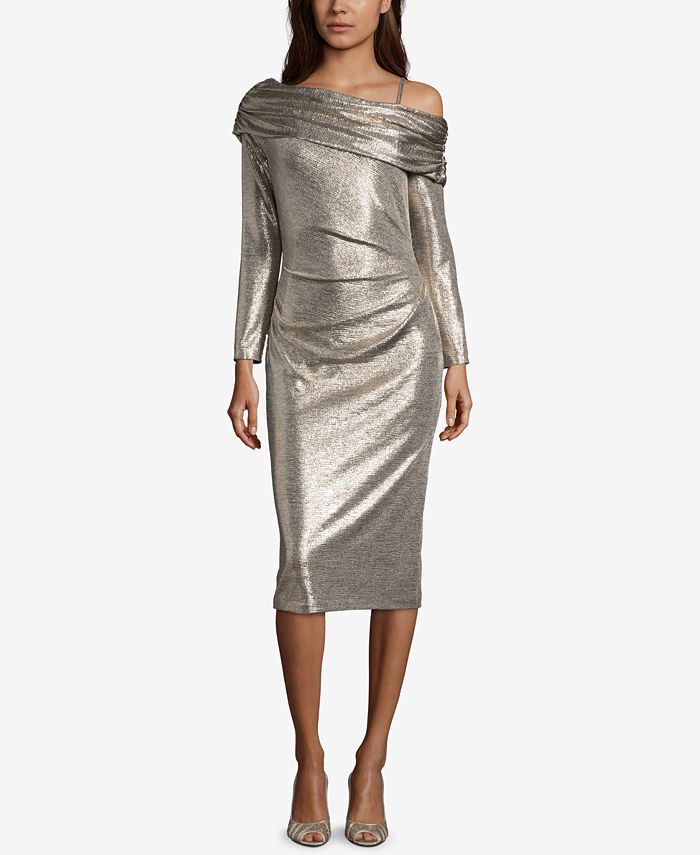 Betsy & Adam Off-The-Shoulder Asymmetrical Metallic Dress - Macy's