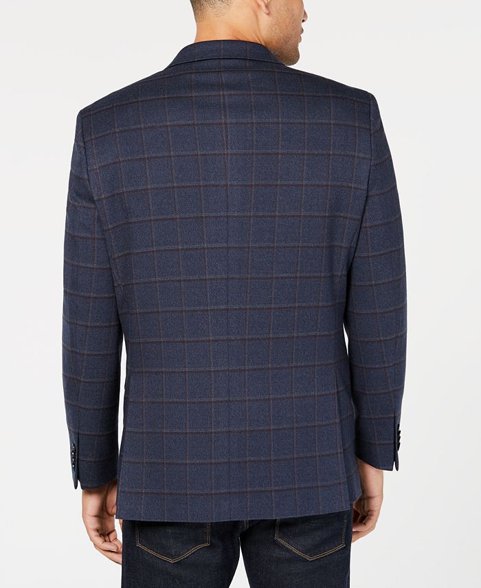 Sophisticated Prom or Wedding Attire: Navy & Burgundy Windowpane Plaid Slim Fit Suit by English Laundry main image 1
