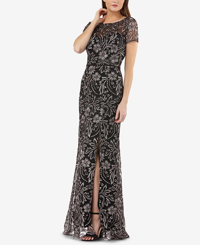 js collections floral appliqué gown