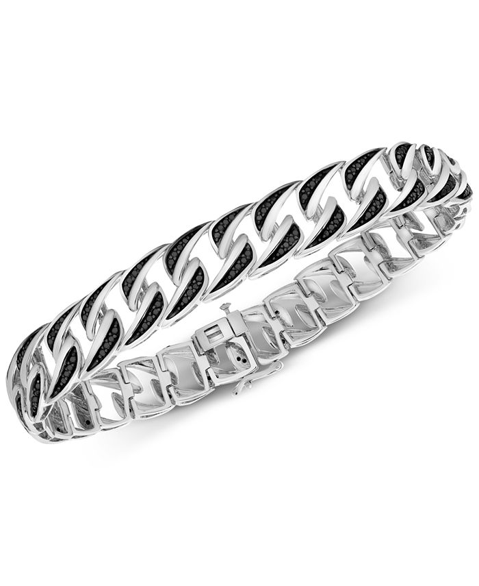 Macy's Men's Black Diamond Link Bracelet (1/2 ct. t.w.) in Sterling