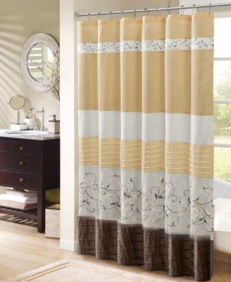Madison Park - Serene 72" x 72" Faux Silk Embroidered Floral Shower Curtain