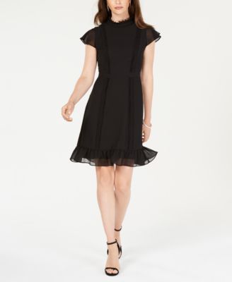 black high neck ruffle dress