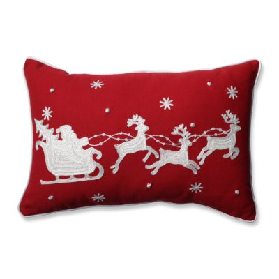 Pillow Perfect - Santa Sleigh & Reindeers Red Rectangular Throw Pillow