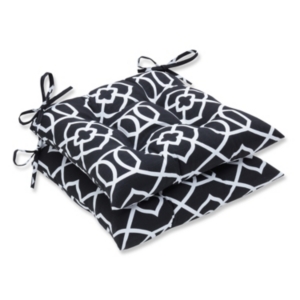 Pillow Perfect Printed 18.5" X 19" Tufted Outdoor Chair Pad Seat Cushion 2-pack In Black Trellis