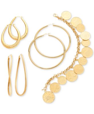 Large Patterned Teardrop Shape Hoop Earrings in 14k Gold Vermeil