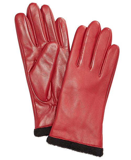 Charter Club Micro Faux Fur Lined Leather Tech Gloves, Created for Macy