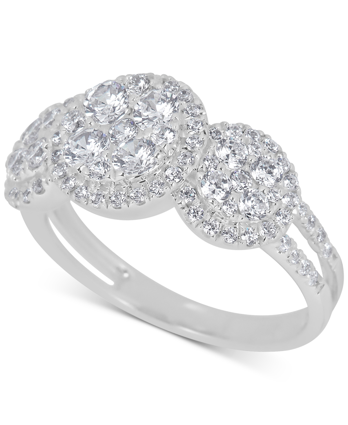 Macy's Diamond Halo Three Stone Cluster Ring (1-3/8 Ct. T.w.) In 14k White Gold