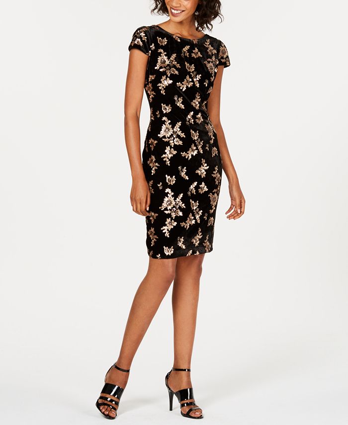 Calvin Klein Sequin-Embellished Velvet Sheath Dress & Reviews - Dresses ...