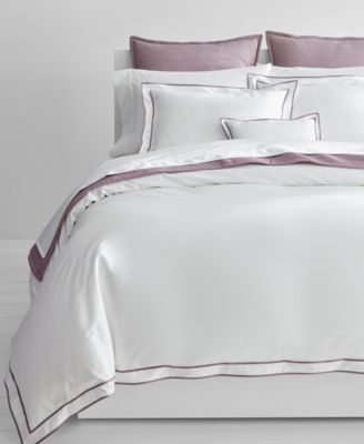 white duvet cover with purple trim