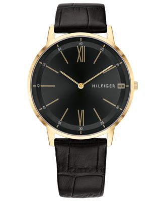 tommy hilfiger watch black leather strap