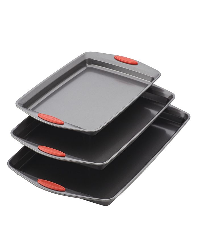 Rachael Ray 3pc Nonstick Cookie Sheet Set with Red Grips