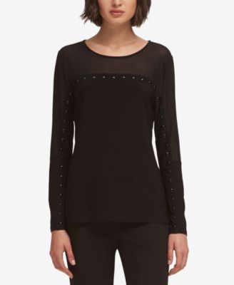 DKNY - Mesh-Contrast Studded Top