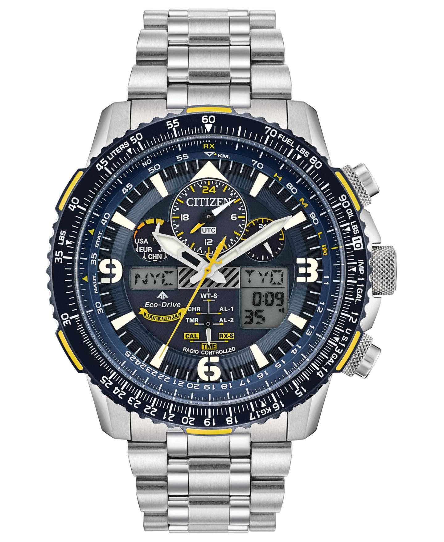 Мужские часы Citizen Eco-Drive Analog-Digital Promaster Blue Angels Skyhawk A-T Stainless Steel Bracelet Watch 46mm — фото 1