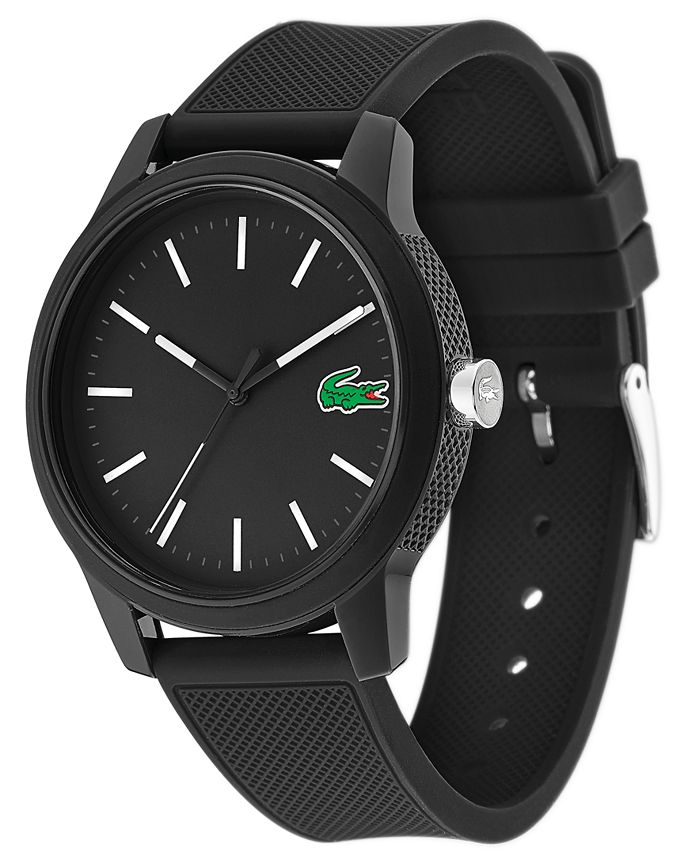 Lacoste Men's 12.12 Black Silicone Strap Watch 42mm - Macy's