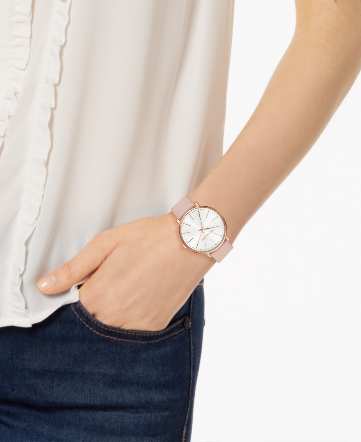 Shop Michael Kors Women's Pyper Blush Leather Strap Watch 38mm In Blush,white