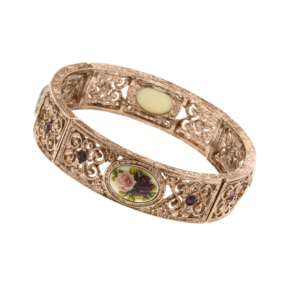 2028 Rose Gold-tone Purple Crystal Flower Bracelet In Multi