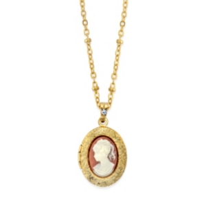 image of Downton Abbey 14K Gold-Dipped Oval Cameo Locket Necklace