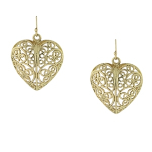 image of 2028 Gold-Tone Puffed Filigree Heart Earrings